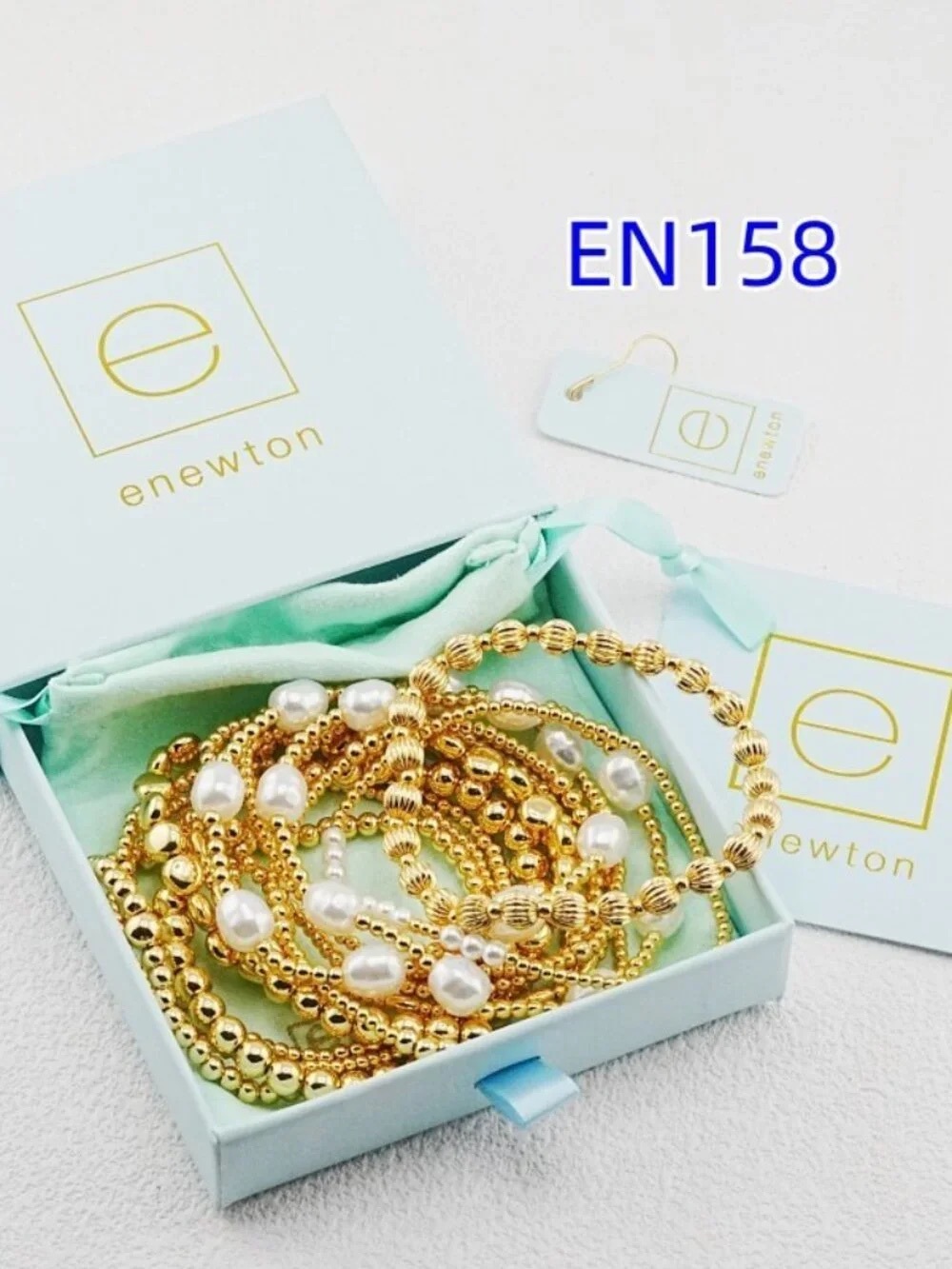 enewton Gold Pearl Stretch Bracelet Set - Multi-Strand Elegant Stack